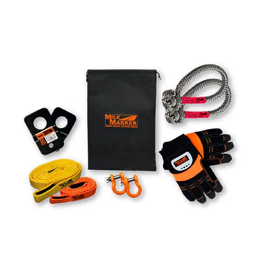 19-71001 – MILEMARKER Vehicle Recovery Kit, With Snatch Block/ 1 Inch x 4 Foot Strap/ 1 Inch x 8 Foot Strap/ Two 3/8 ...